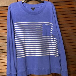 Talbots 100% Cotton Blue and White Long Sleeve Top Size Large